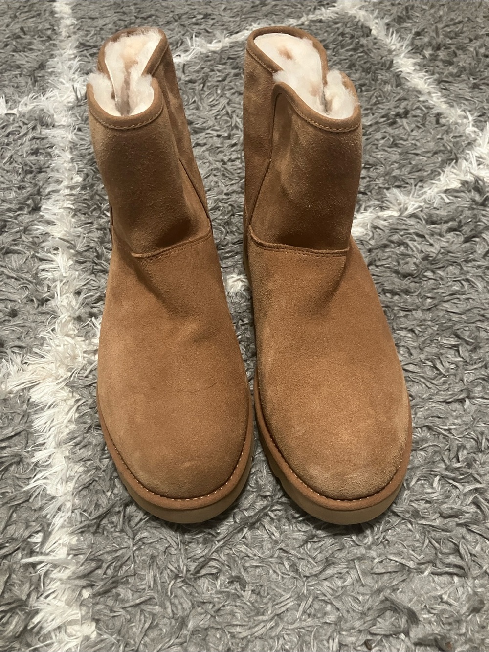Chestnut Suede Shearling-Lined Ankle Boots